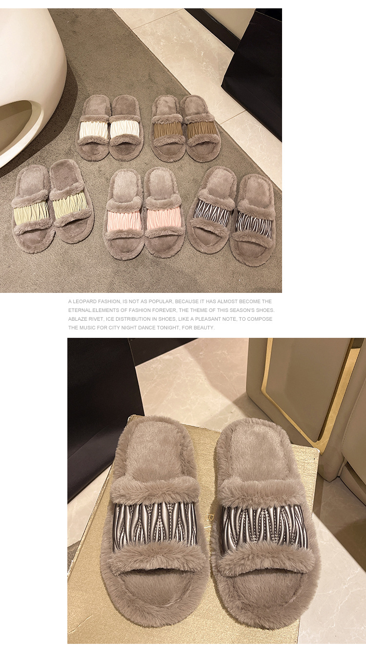 Title 12, PU leren open slippers voor dames met pluche ka...