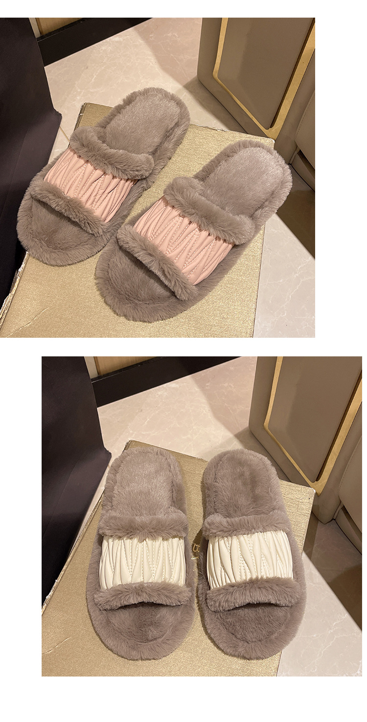 Title 15, PU leren open slippers voor dames met pluche ka...