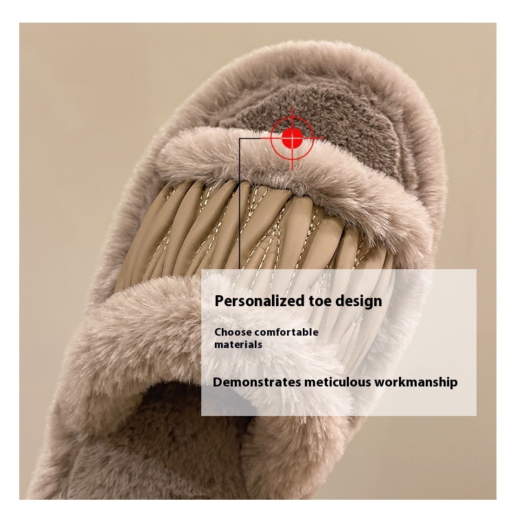 Title 17, PU leren open slippers voor dames met pluche ka...