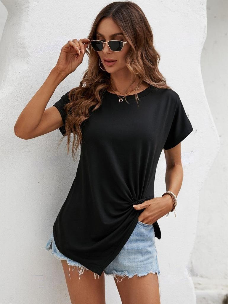 Title 11, Womens short-sleeved shirt with irregular hem,...