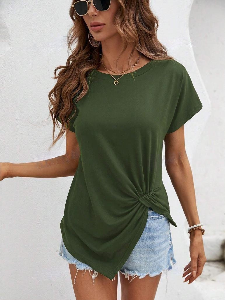 Title 19, Womens short-sleeved shirt with irregular hem,...