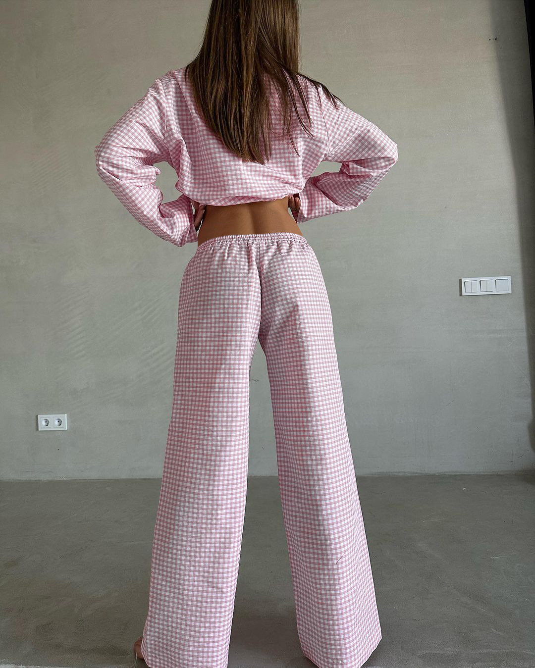 Title 11, Vintage Plaid Loose Long Sleeved Pajamas And Pants