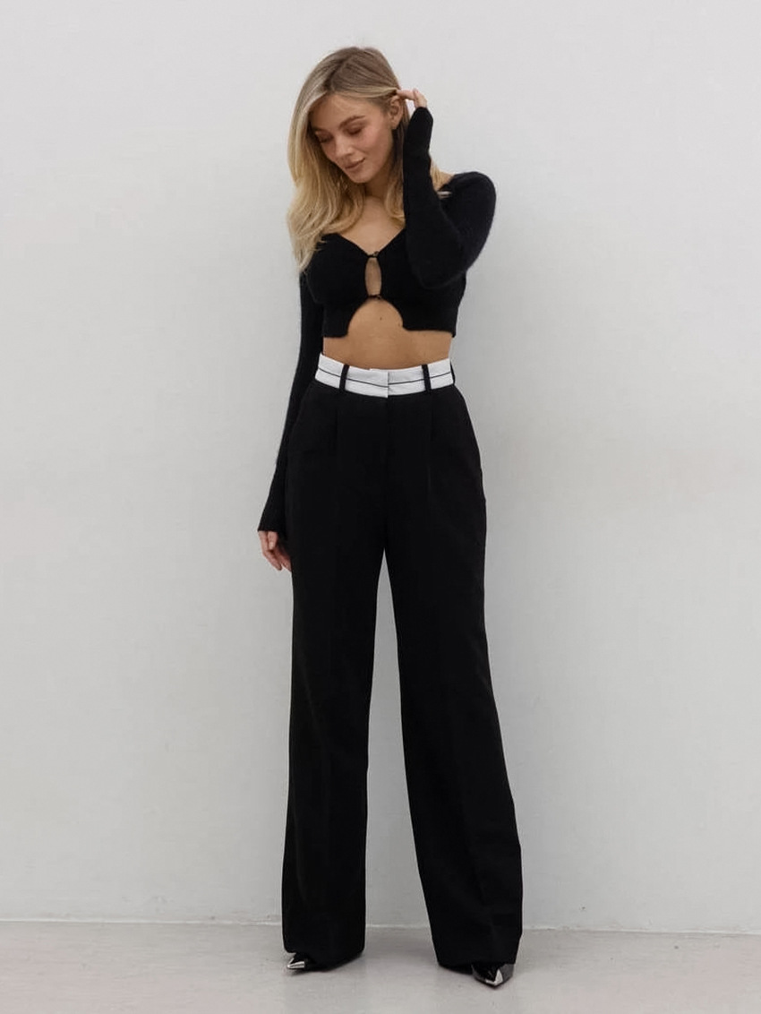 Title 3, Fashionable Simple Contrast Color Wide-leg Pant...