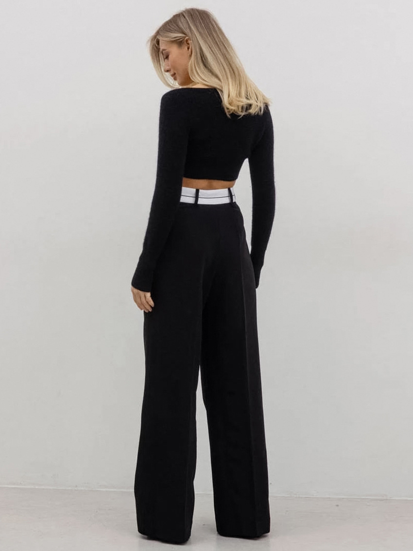 Title 4, Fashionable Simple Contrast Color Wide-leg Pant...