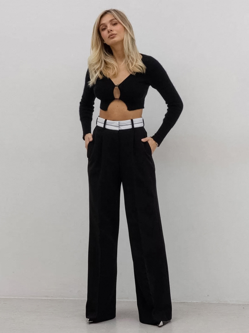 Title 6, Fashionable Simple Contrast Color Wide-leg Pant...