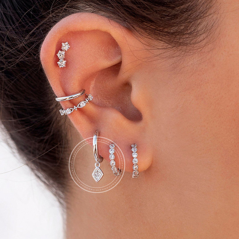 Title 1, Diamond Shaped Earrings With Geometric Inlay O...