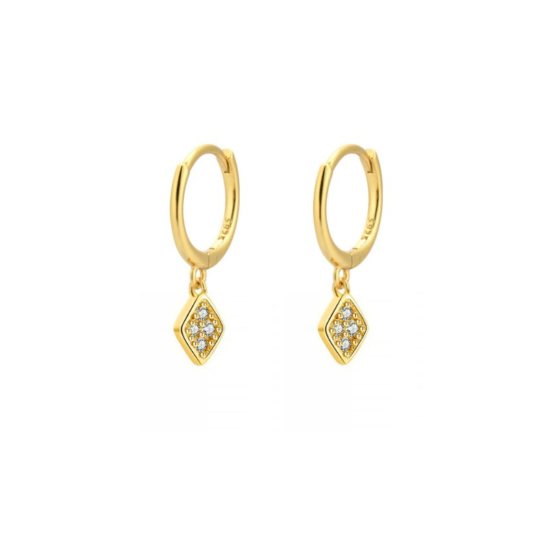 Title 3, Diamond Shaped Earrings With Geometric Inlay O...