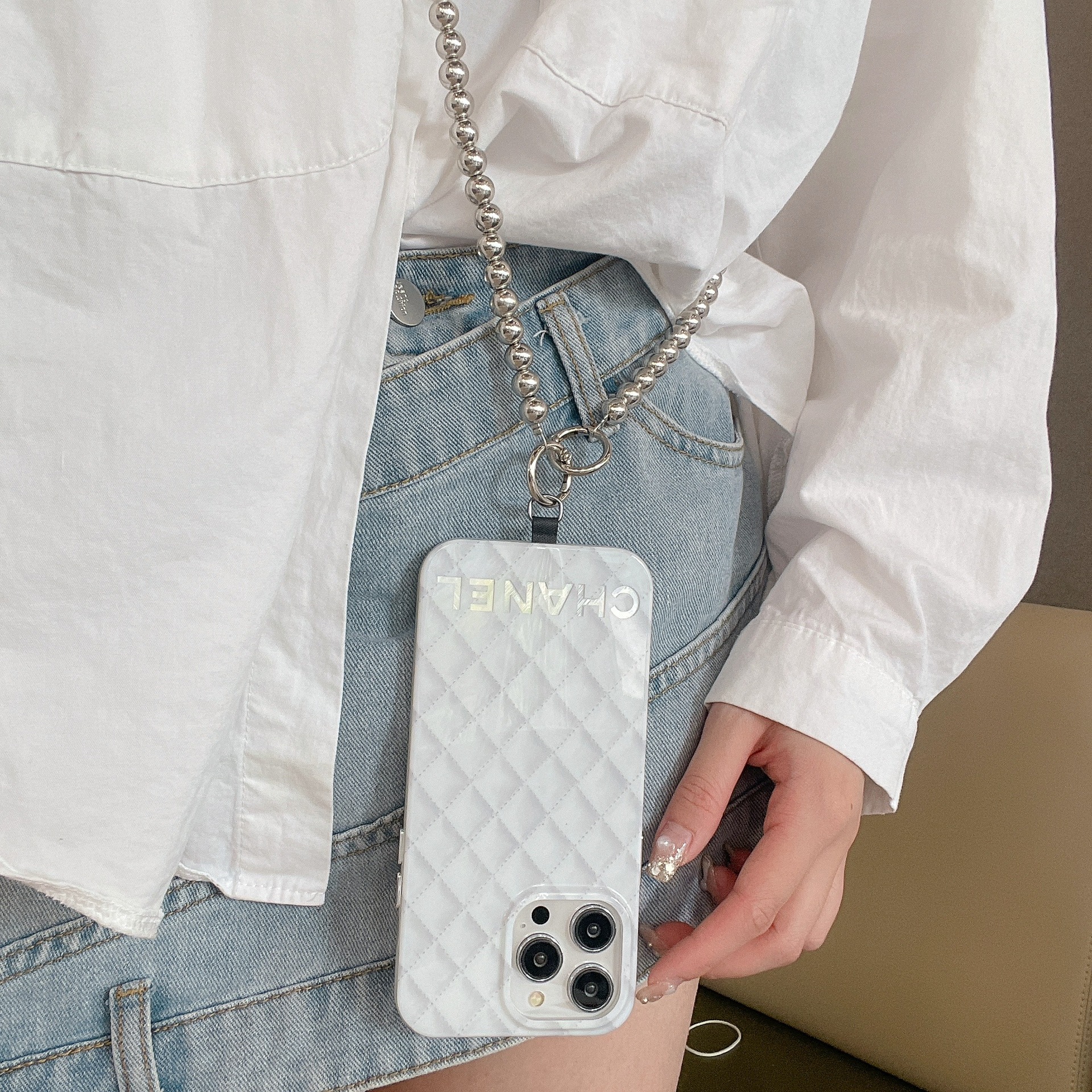 Title 6, Elegant Pearl Diy Phone Case Crossbody Chain