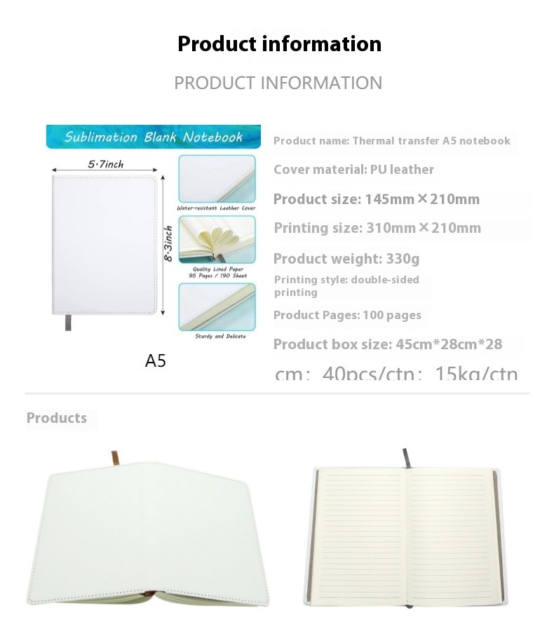 Title 4, Sublimation Blank Pu Notebook A5