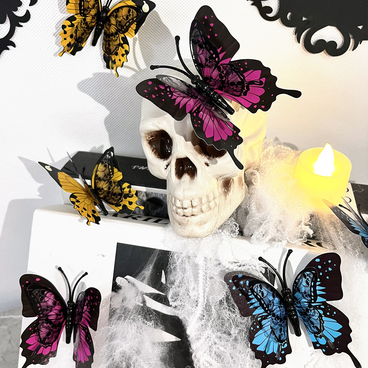 Title 26, Dubbellaags Skull Rose Halloween 3D Vlinder Dec...