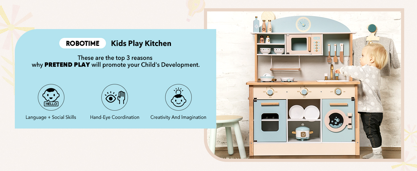 ROBOTIME DIY Pretend Play Kitchen Cooking Toy Set Gift For Boys And Girls
