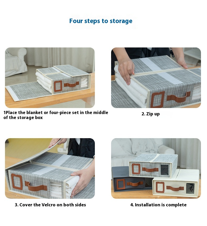 Title 4, Four-piece Bed Sheet Set Foldable Zipper Visual...