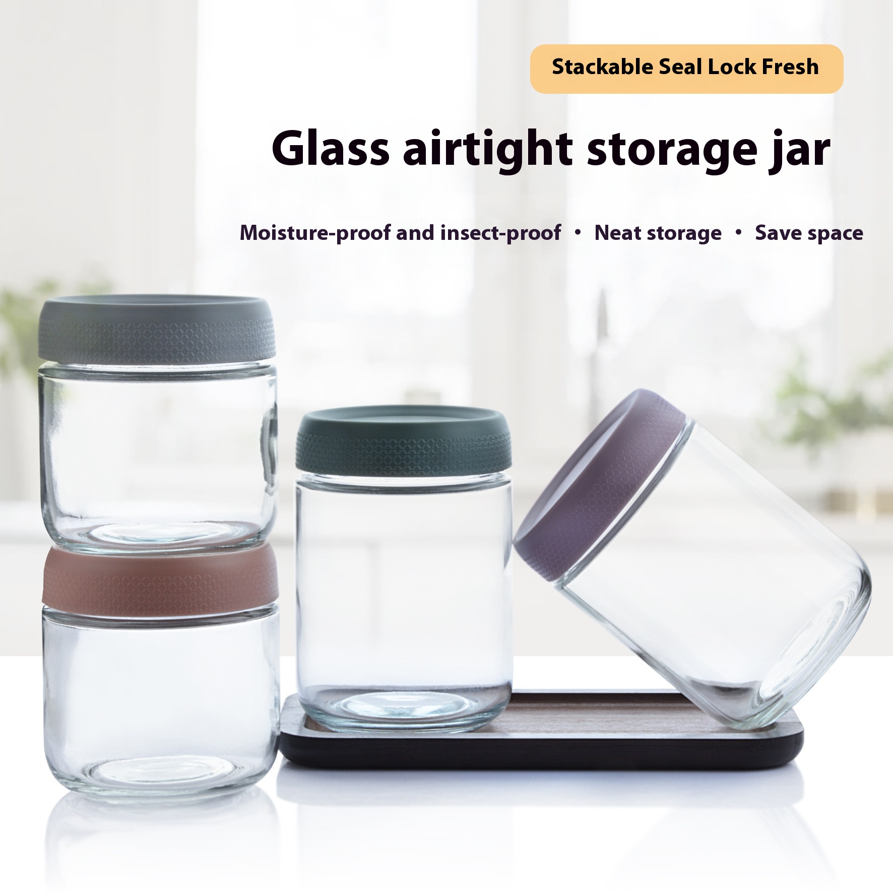 Title 2, Glass Sealed Storage Jar Cereals Storage Tank S...