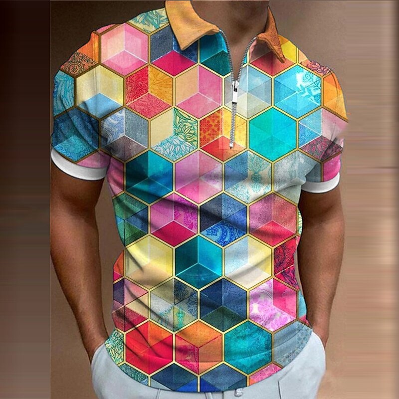 Title 2, Herren T-Shirt mit geometrischem Regenbogenmust...