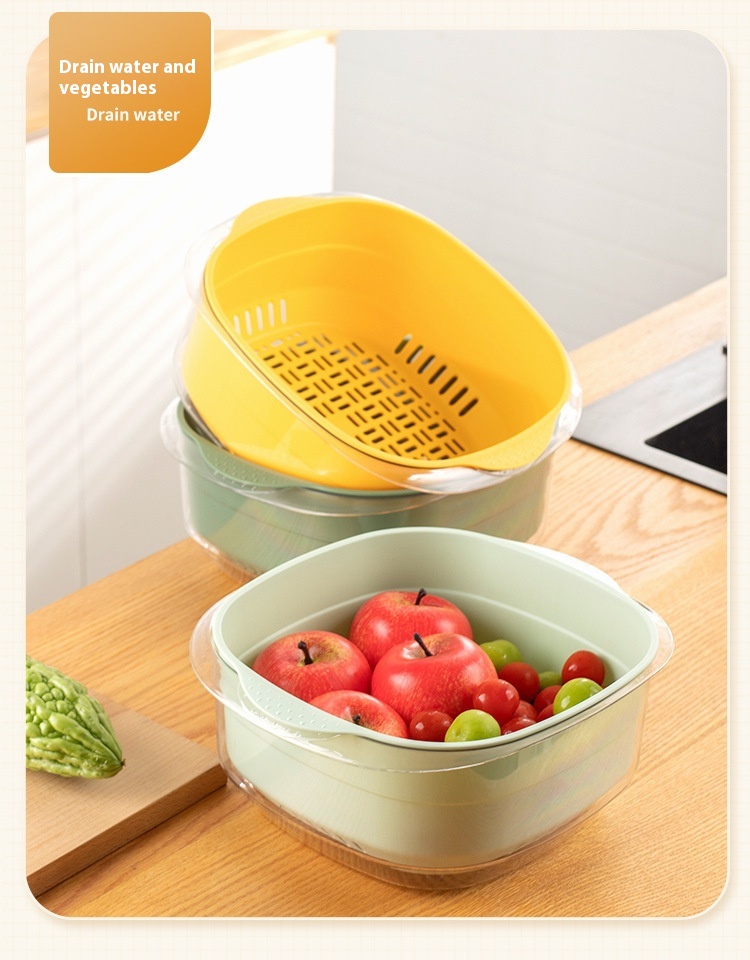 Title 10, Double-layer Drain Basket PET Fruit Basket Wash...