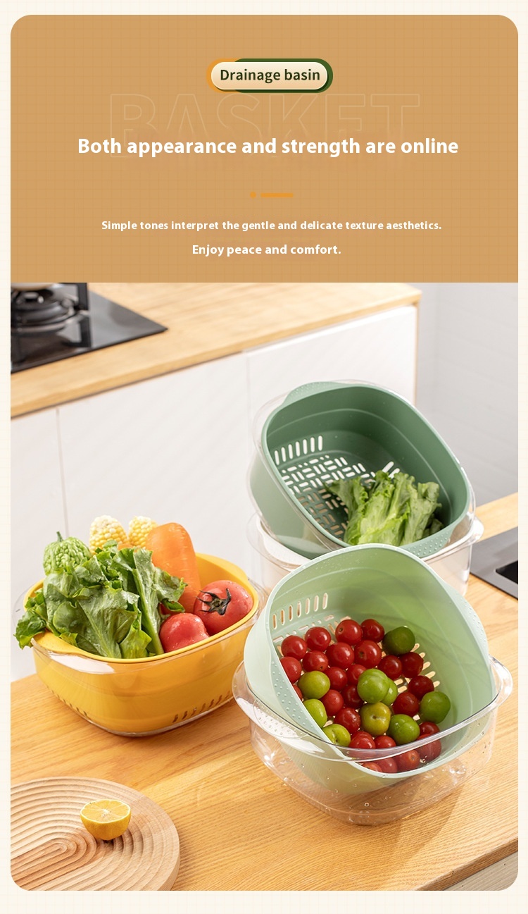 Title 12, Double-layer Drain Basket PET Fruit Basket Wash...