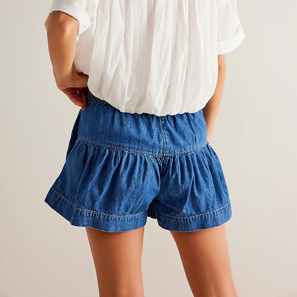 Title 12, Gerüschte Denim Shorts Damen Elastische Taschen...