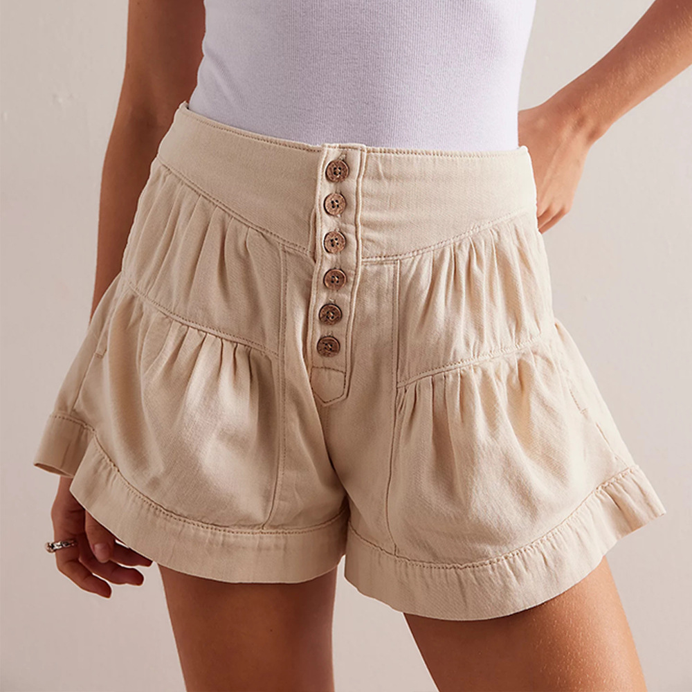 Title 13, Denim shorts met ruches voor dames Elastische z...