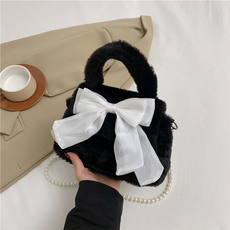 White Plush Handbag | Girly & Cute with Bow