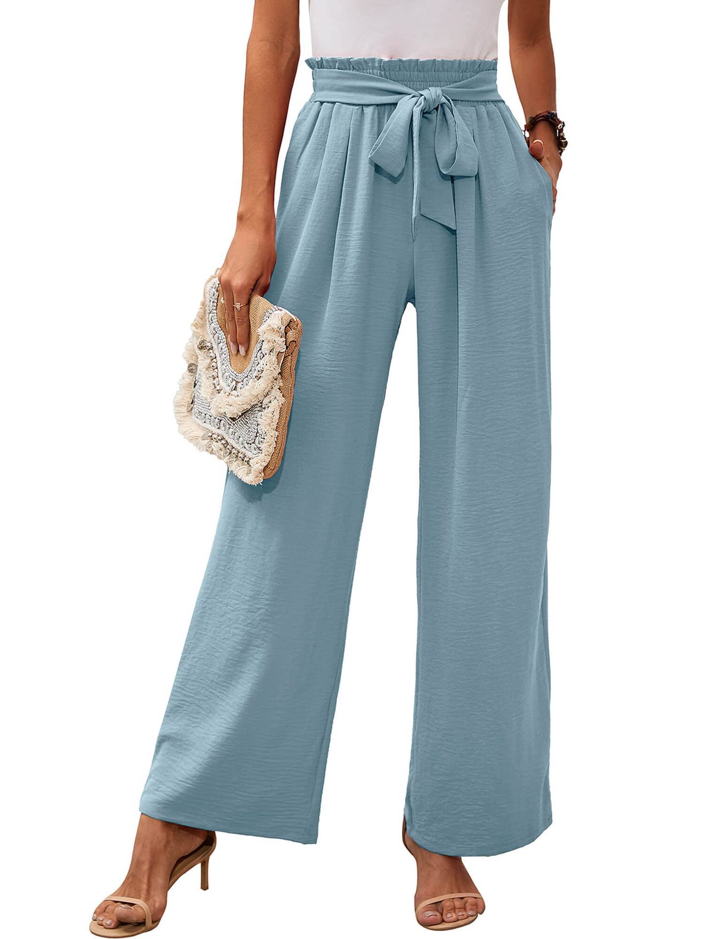 Title 7, Knotted Commuter Wide Leg Pants Casual Comforta...