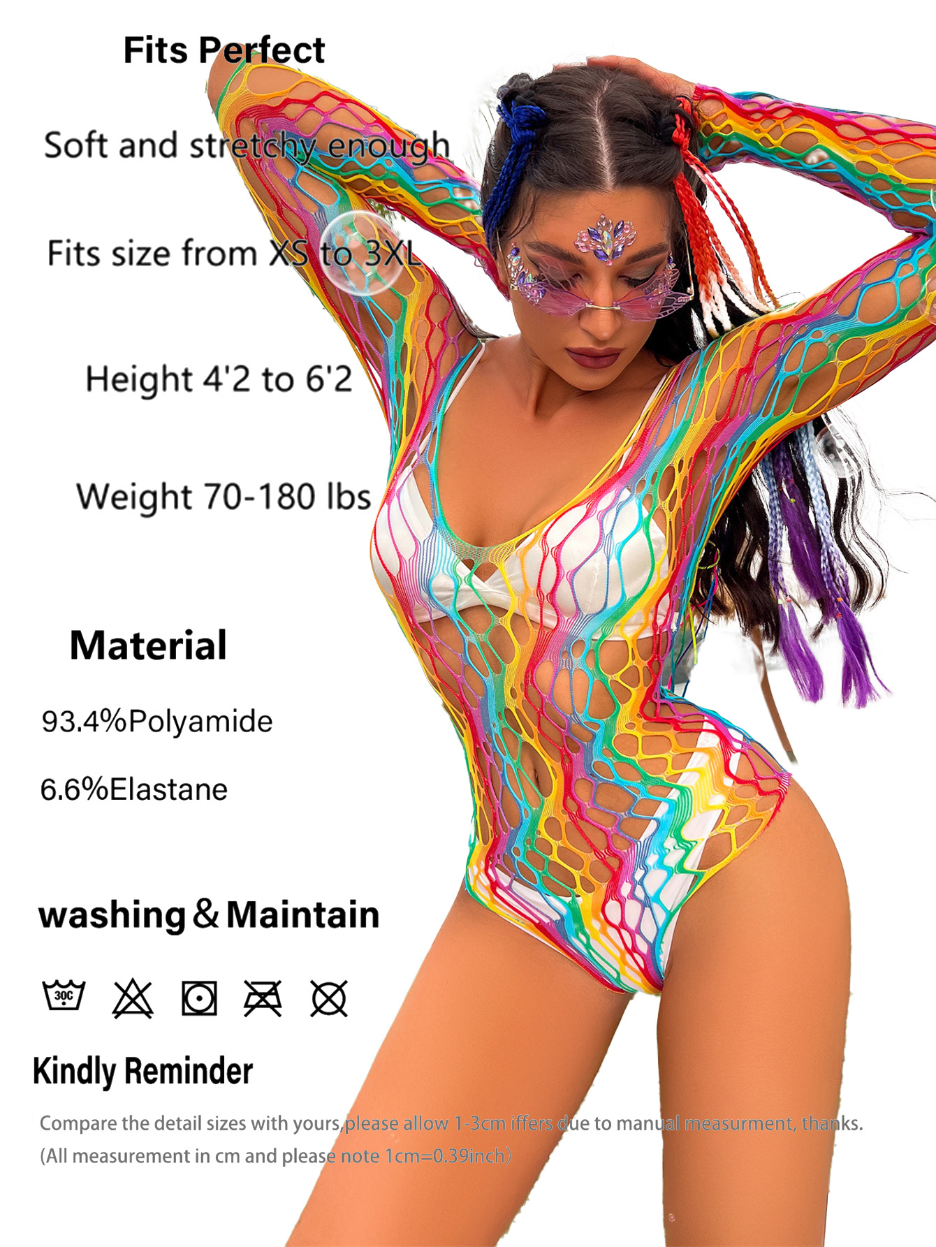 Title 4, Female Rainbow Striped Hollow One-piece Swimsuit