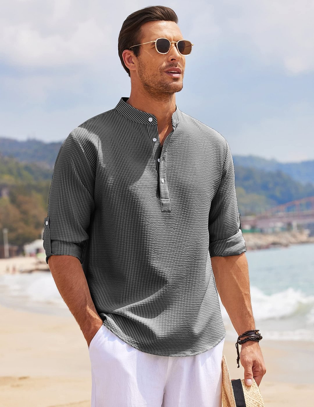 Title 3, Chemise Casual Homme Manches Longues Col Montan...