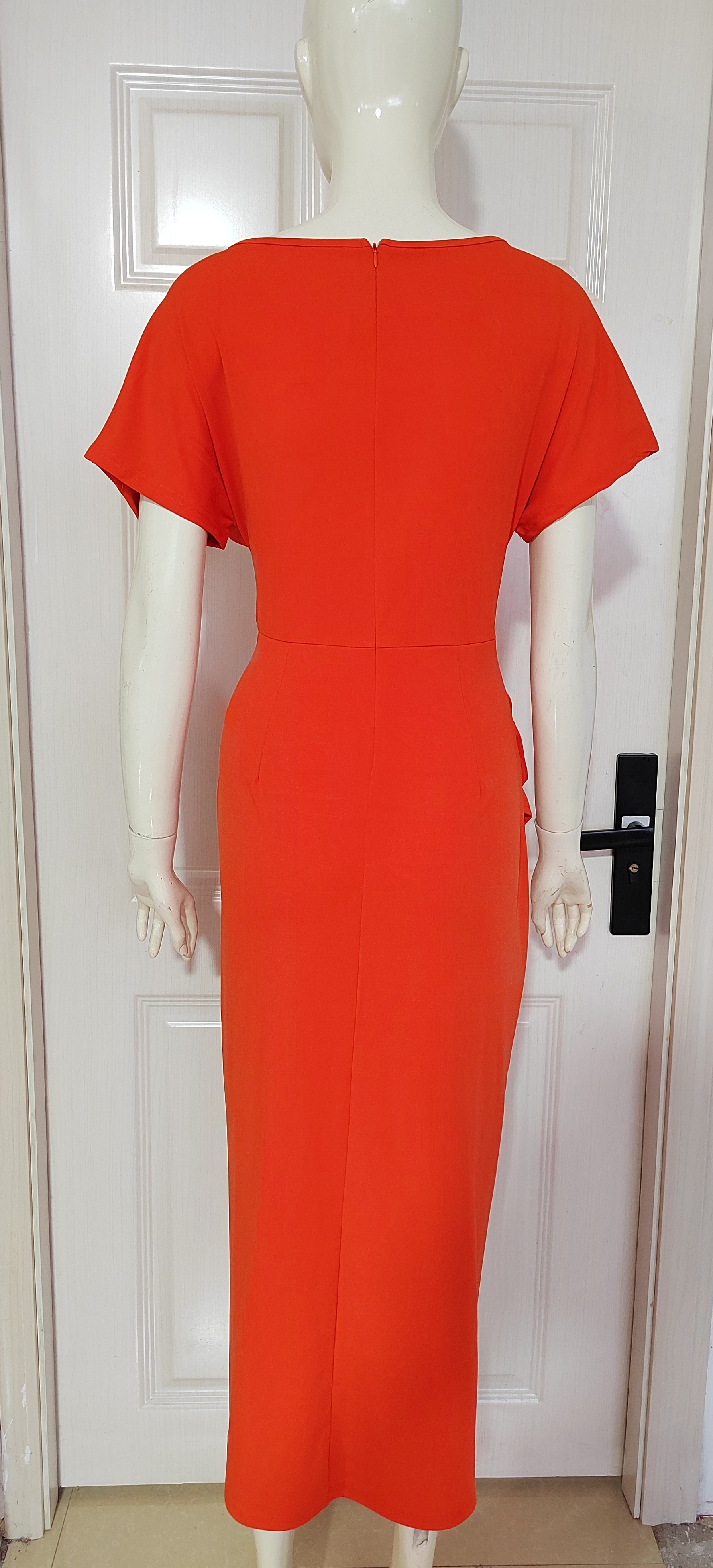 Blue split V-neck bodycon dress – slim fit short sleeve slit dress women's fashion