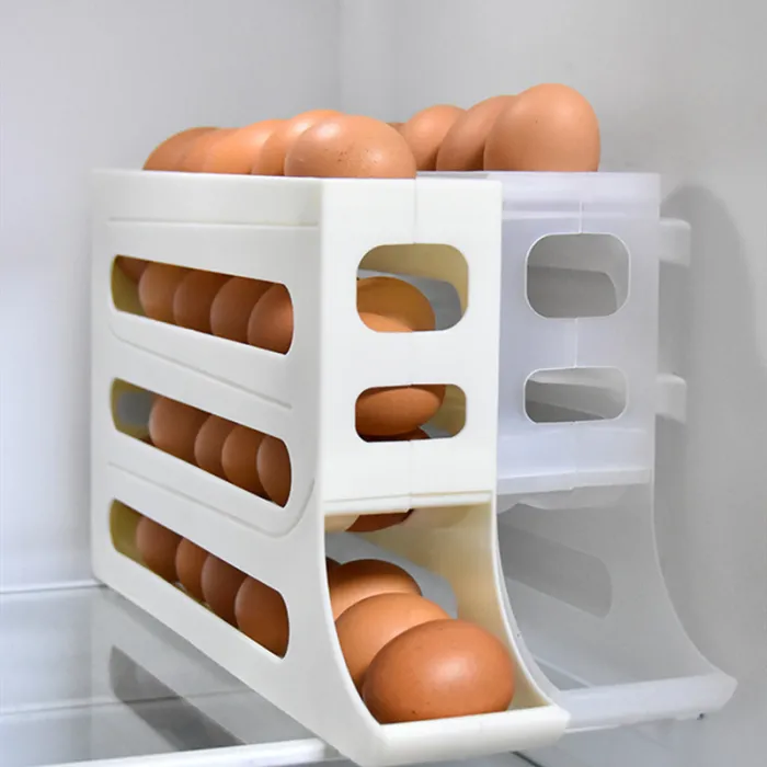 4-Tier Rolling Egg Holder for Refrigerator, Auto-Rolling Egg Dispenser Rack - detail photo 2