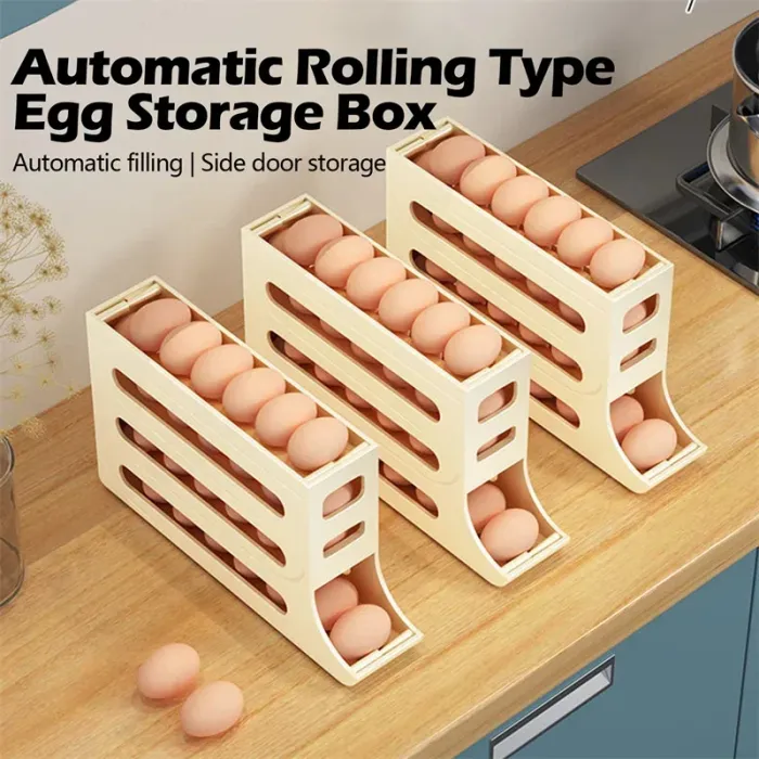 4-Tier Rolling Egg Holder for Refrigerator, Auto-Rolling Egg Dispenser Rack - detail photo 3