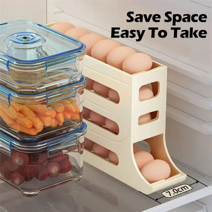 4-Tier Rolling Egg Holder for Refrigerator, Auto-Rolling Egg Dispenser Rack - detail photo 5