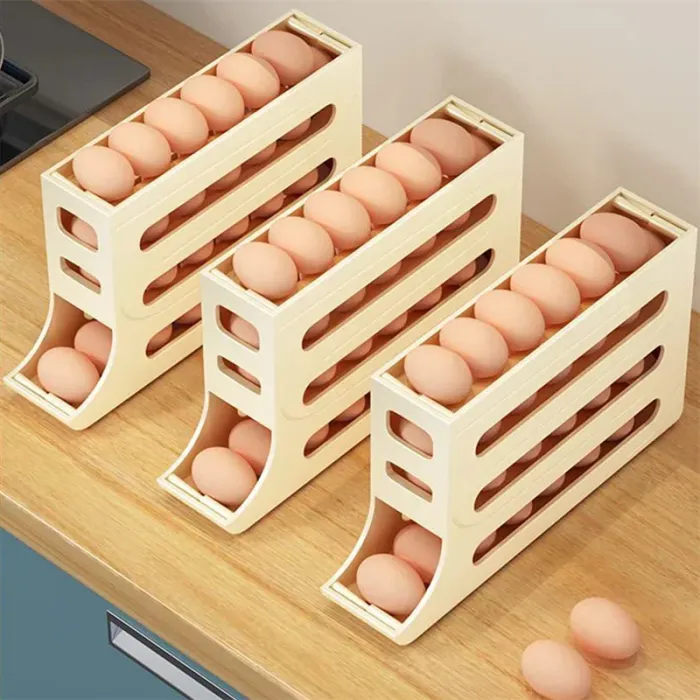 4-Tier Rolling Egg Holder for Refrigerator, Auto-Rolling Egg Dispenser Rack - detail photo 6