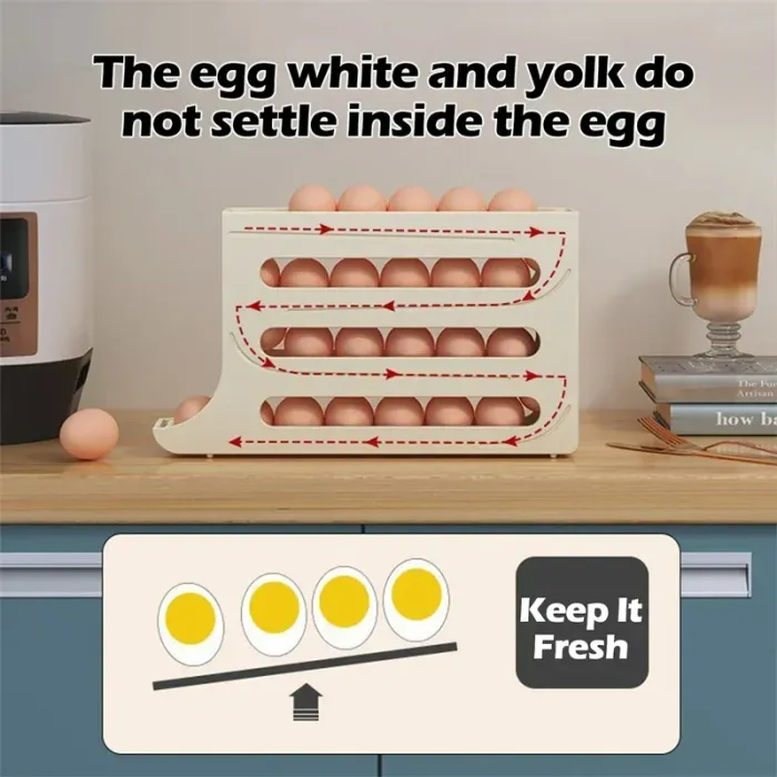 4-Tier Rolling Egg Holder for Refrigerator, Auto-Rolling Egg Dispenser Rack - detail photo 7
