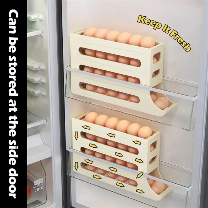 4-Tier Rolling Egg Holder for Refrigerator, Auto-Rolling Egg Dispenser Rack - detail photo 8