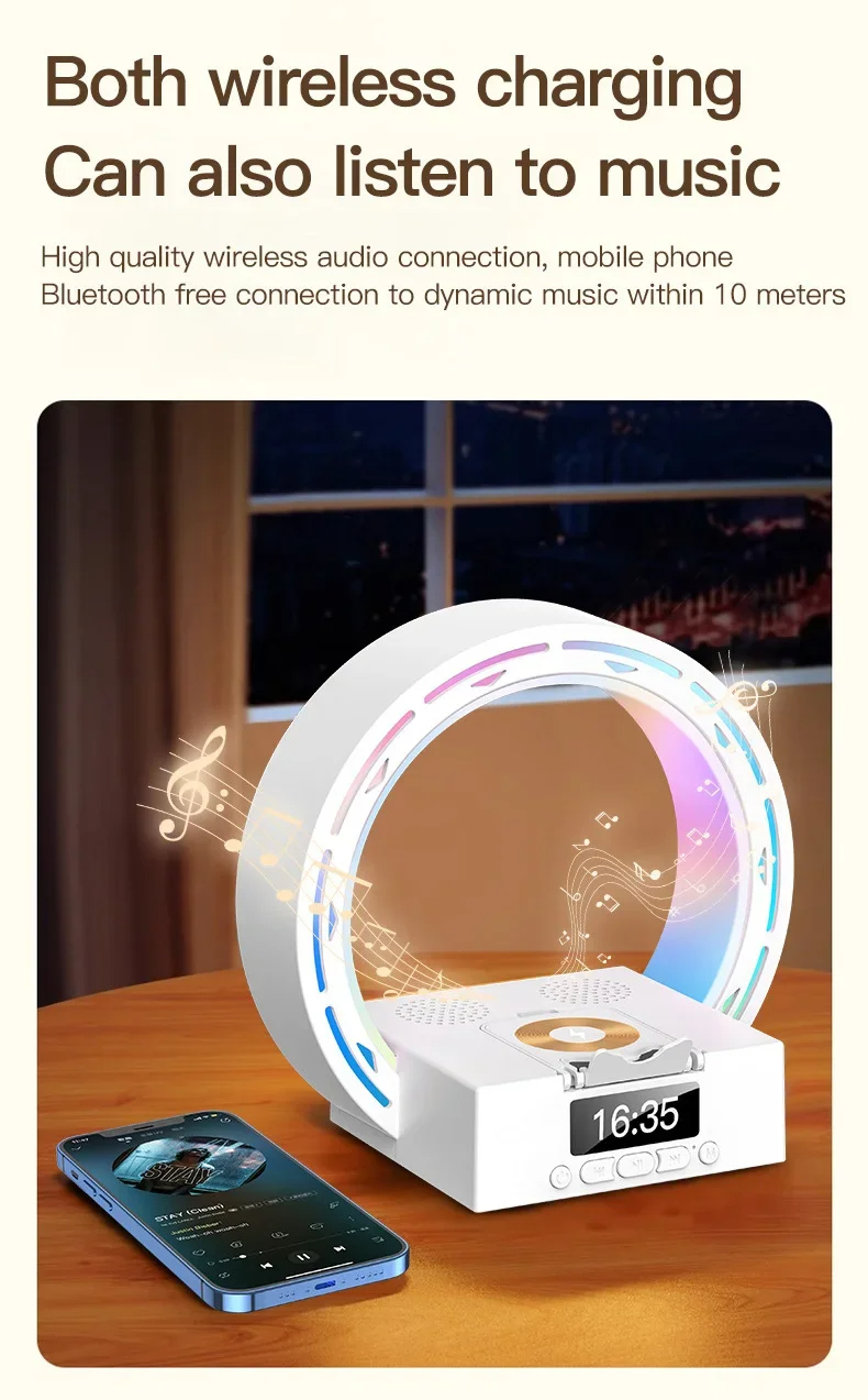 4 In 1 Wireless Bluetooth Speaker Charging Pad Bedside Lamp