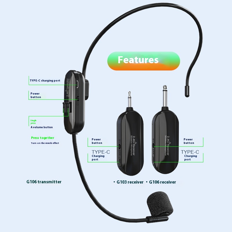 Title 2, 24g Wireless Headset Microphone Little Bee Teac...