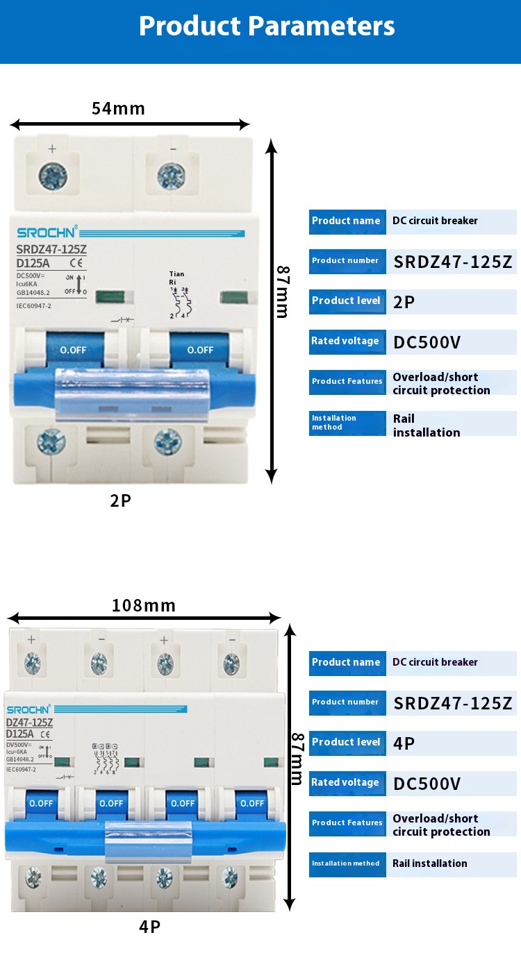 Title 3, Photovoltaic Direct Current Breakers 2 P100A125...