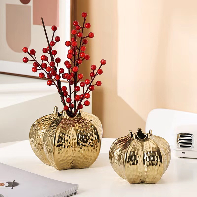 Title 4, Creative Golden Ceramic Open Vase Decoration