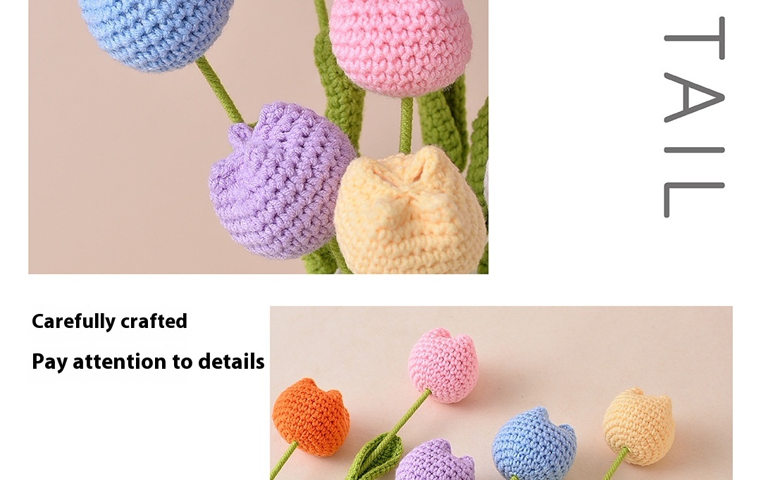 Title 10, Finished Handmade Crochet Tulip Fake Flower Sim...