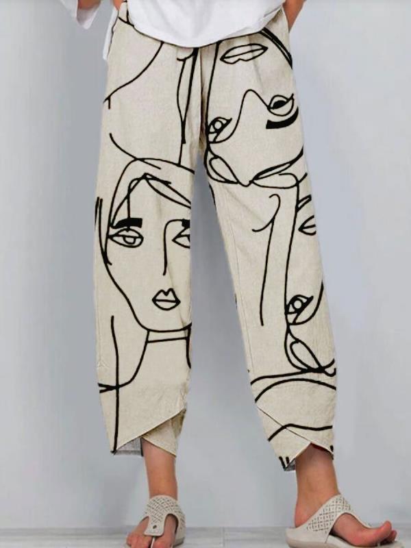 Title 2, All-match Linen Loose Cropped Trousers