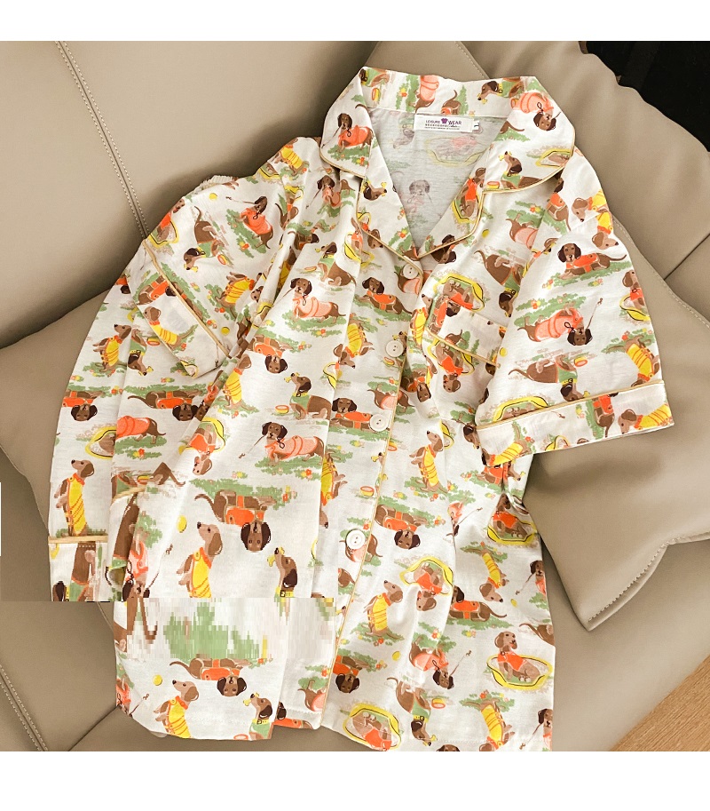 Title 2, Cute Cartoon Lapel Cardigan Short Sleeve Shorts...