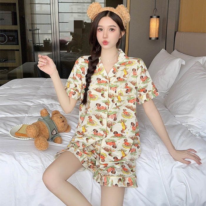 Title 5, Cute Cartoon Lapel Cardigan Short Sleeve Shorts...