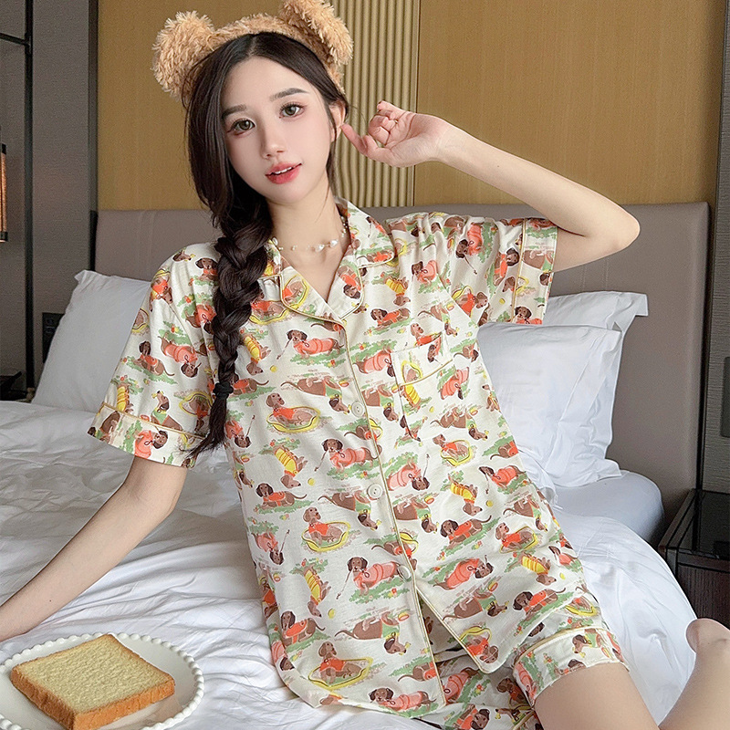 Title 6, Cute Cartoon Lapel Cardigan Short Sleeve Shorts...