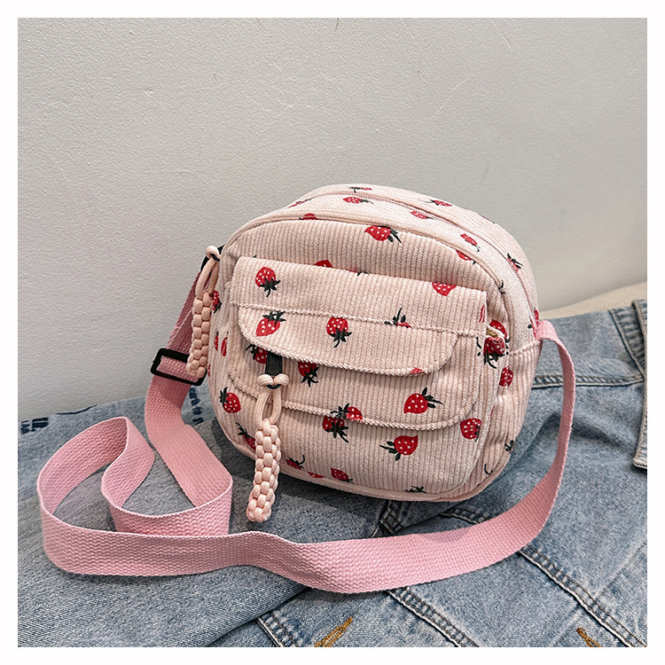 Pink Corduroy Strawberry Messenger Bag