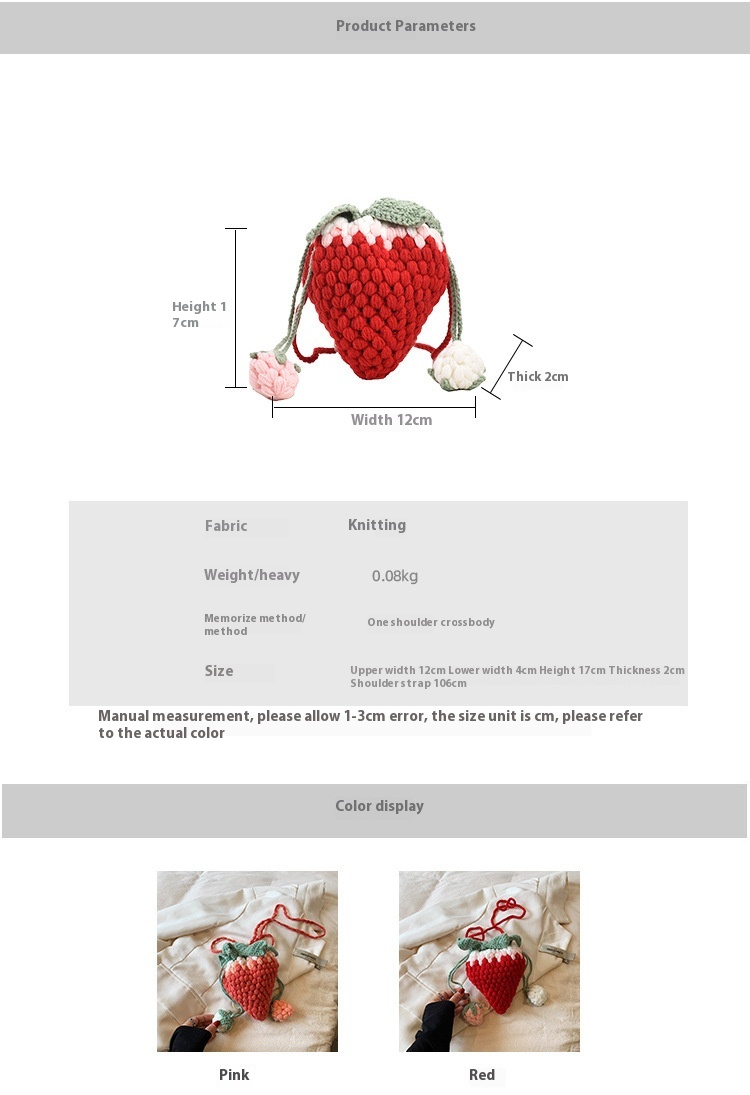 Crochet Strawberry Bag | Wool Knitted