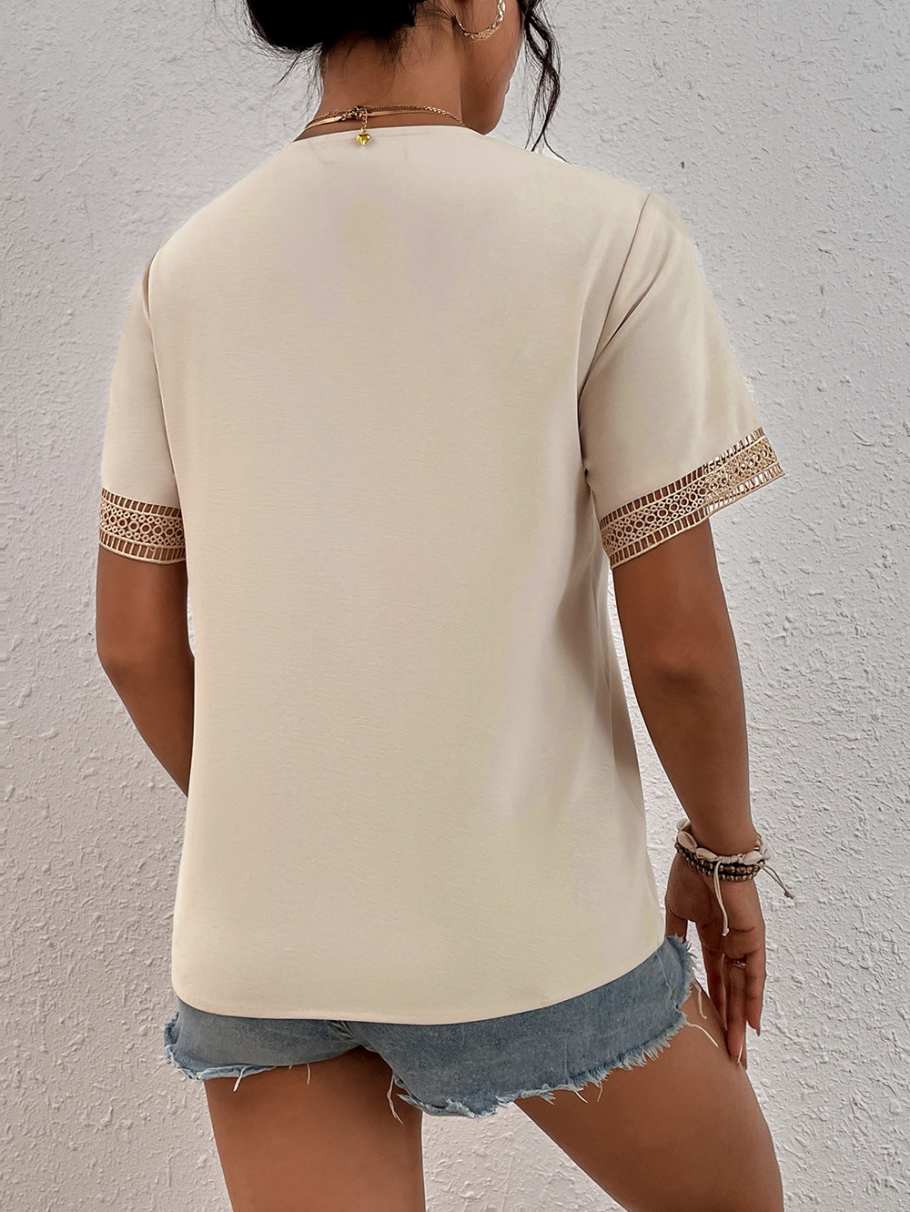 Title 6, V-neck Lace Loose Top Temperament