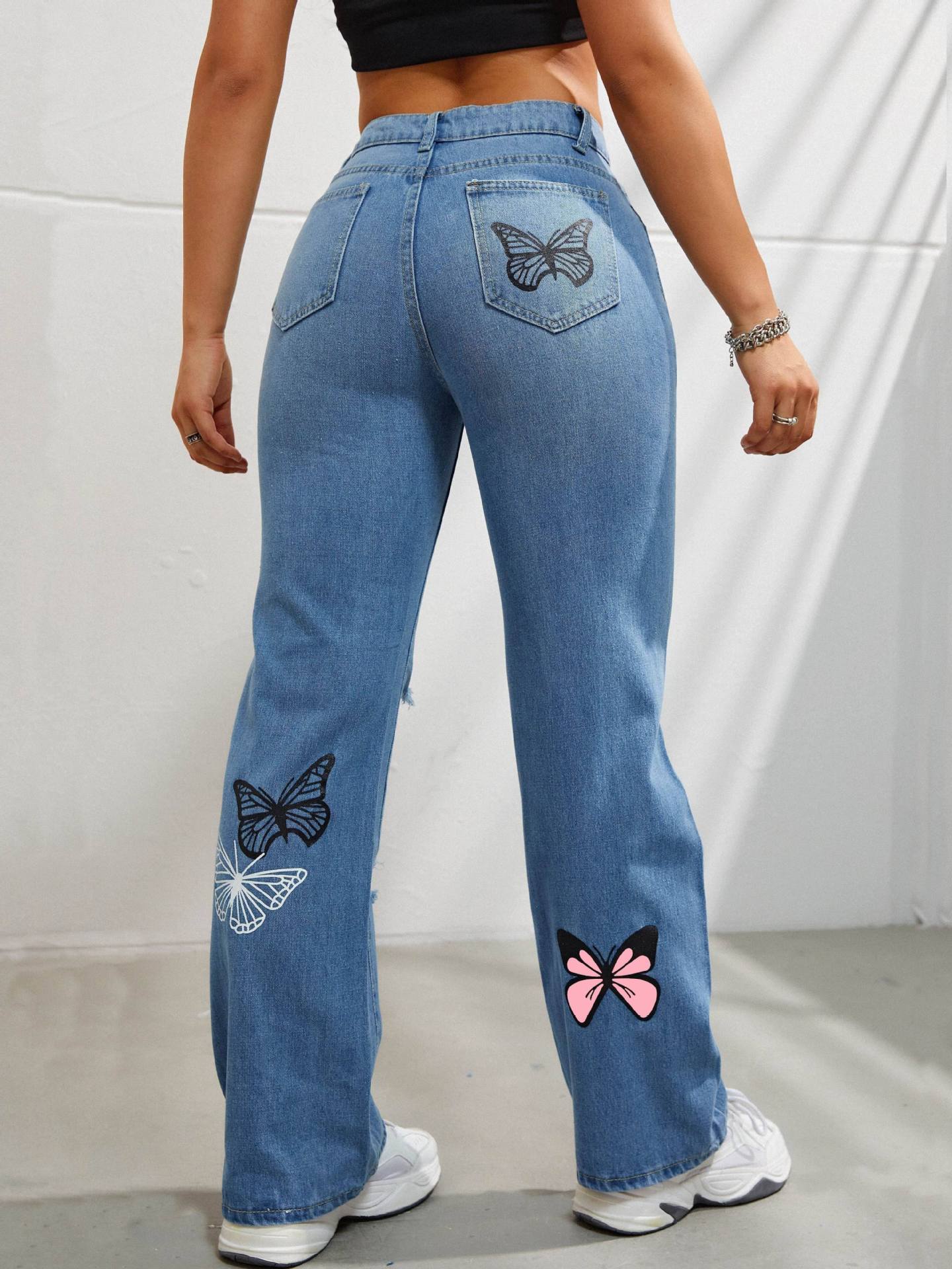 Title 6, Womens High Waisted Straight Leg Jeans with Tr...