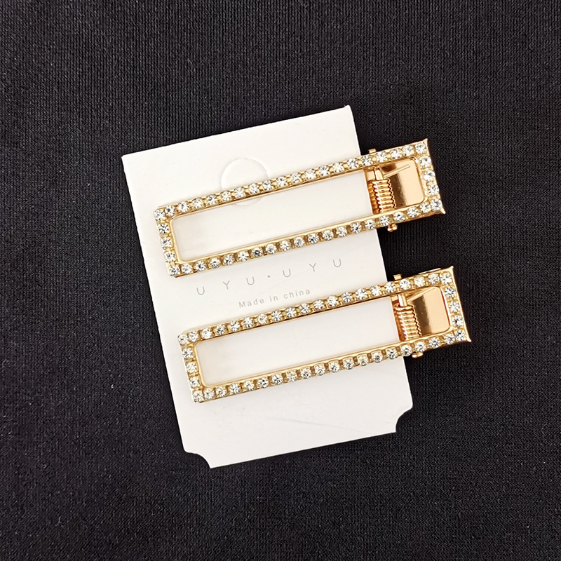 Title 1, 8cm Large Rectangular Metal Barrettes Rhinestone