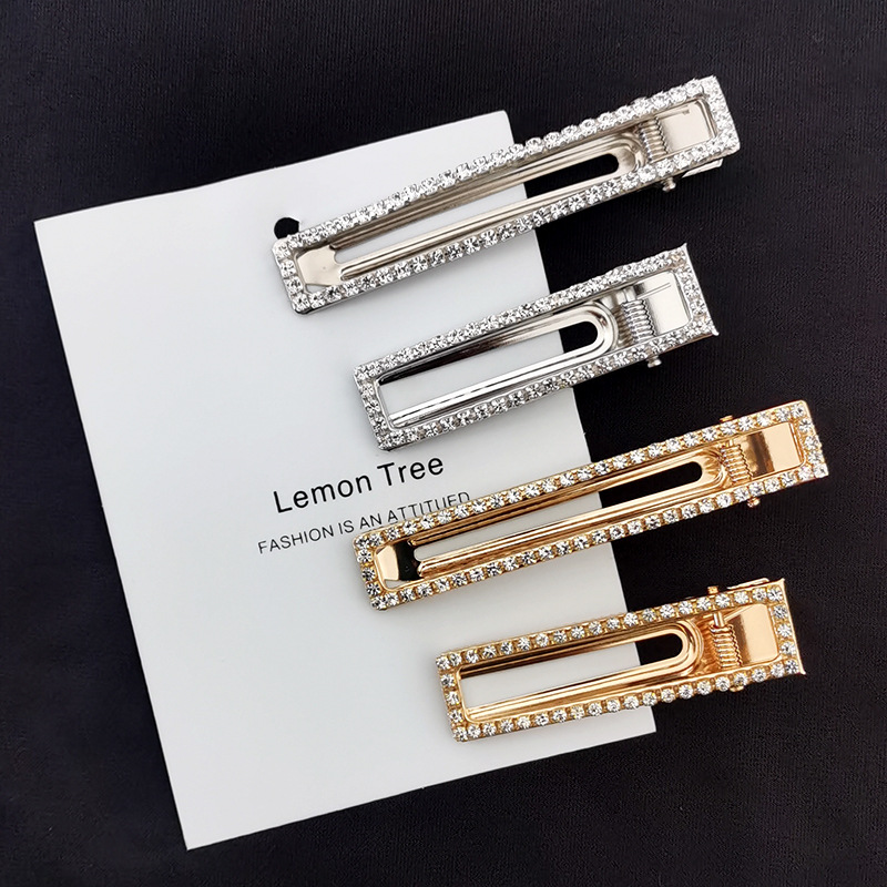 Title 3, 8cm Large Rectangular Metal Barrettes Rhinestone