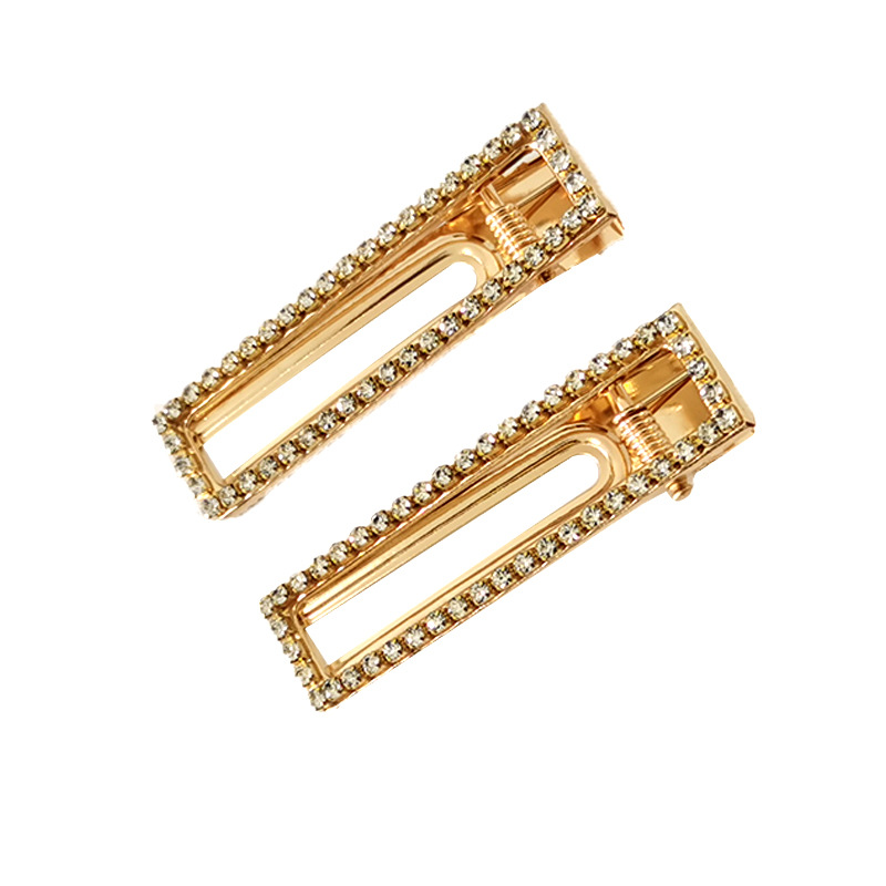 Title 4, 8cm Large Rectangular Metal Barrettes Rhinestone