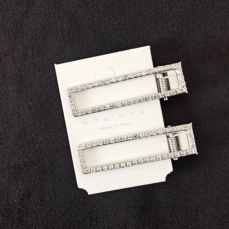 Title 5, 8cm Large Rectangular Metal Barrettes Rhinestone